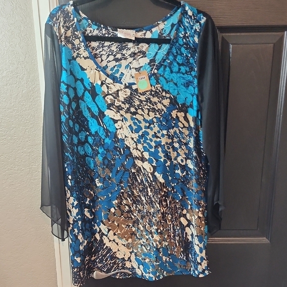 Lavish Tops - Lavish Blue and Black Graphic Blouse with Relaxed Fit